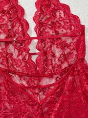 Plus Size 4XL Erotic Backless Deep V Lingerie Transparent Floral Lace Night Dress Teddy Babydoll Crotchless Underwear