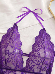 Plus Size Backless Deep V Purple Lace Night Dress Teddy Babydoll