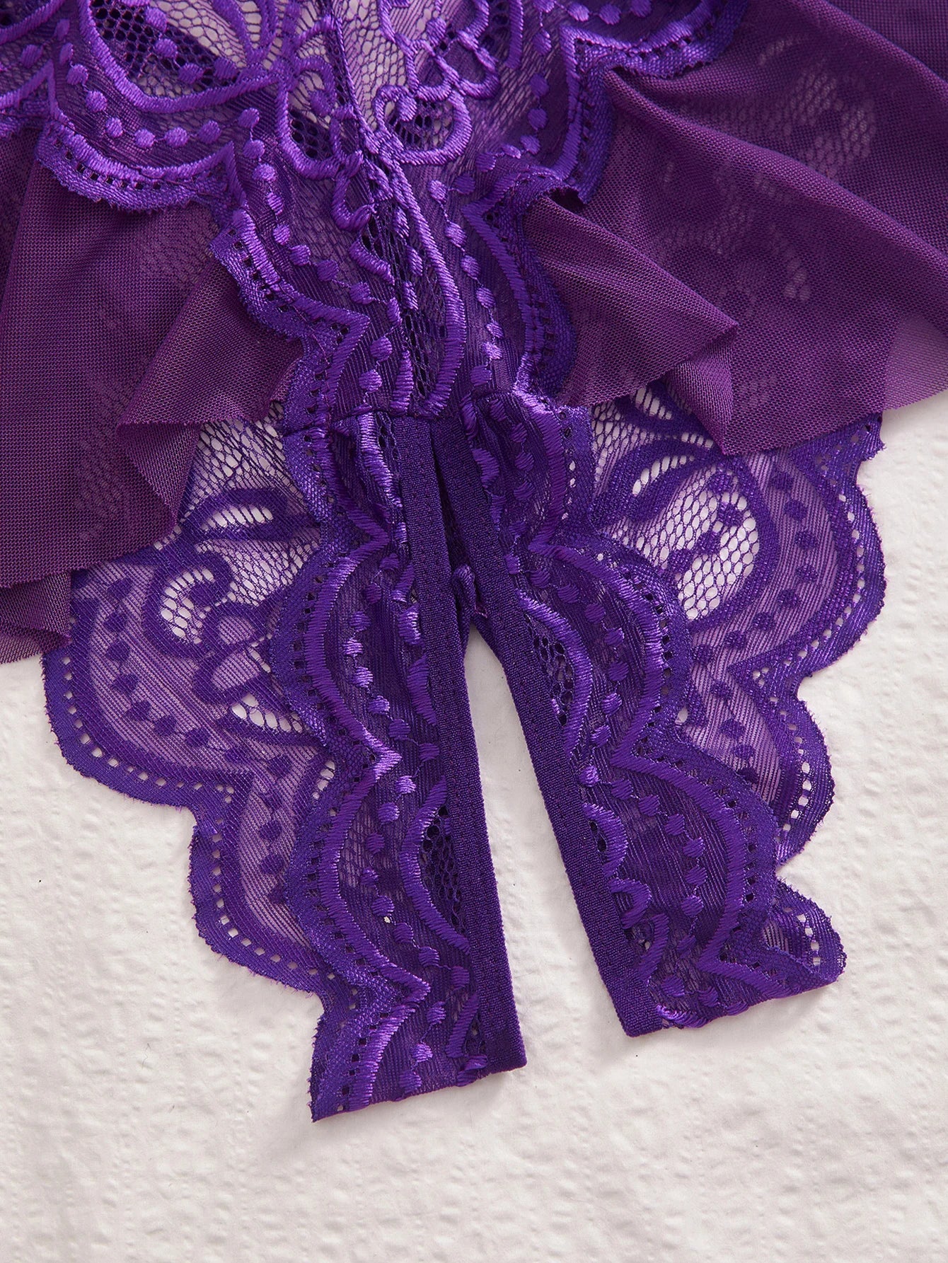 Plus Size Backless Deep V Purple Lace Night Dress Teddy Babydoll