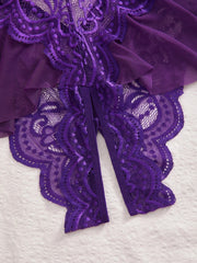 Plus Size Backless Deep V Purple Lace Night Dress Teddy Babydoll