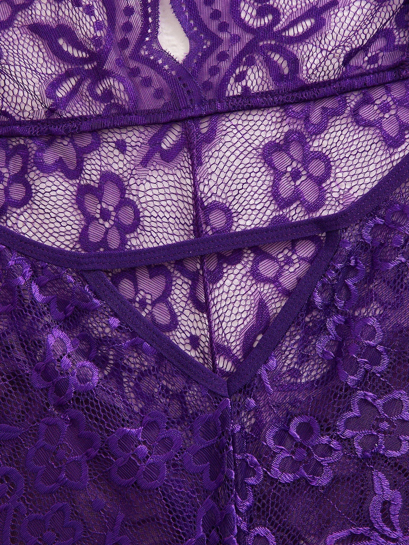 Plus Size Backless Deep V Purple Lace Night Dress Teddy Babydoll