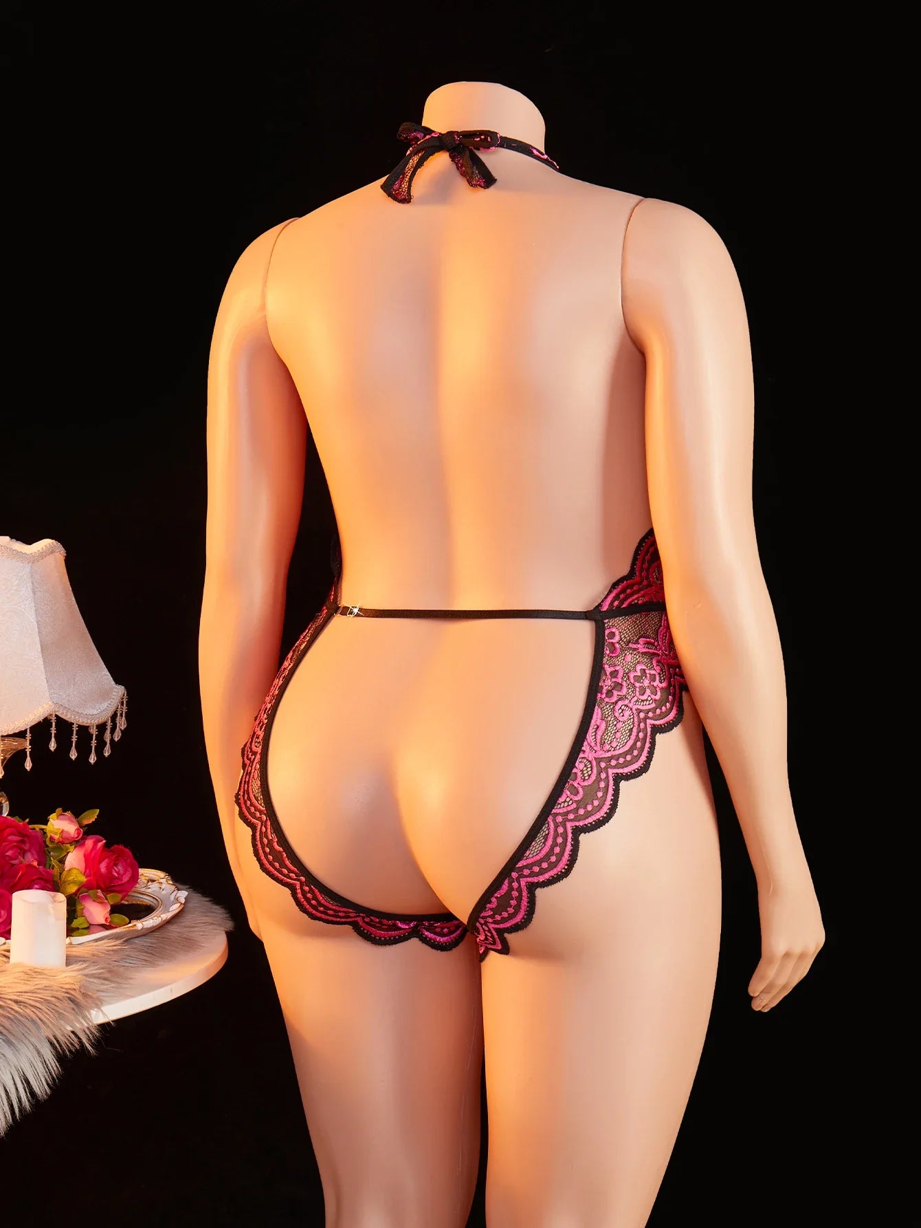 Plus Size Bodysuit Exotic Seductive Deep V Open Bra Crotchless Erotic Backless Sheer Lace Nightdress Lingerie Pajamas
