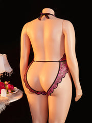 Plus Size Bodysuit Exotic Seductive Deep V Open Bra Crotchless Erotic Backless Sheer Lace Nightdress Lingerie Pajamas