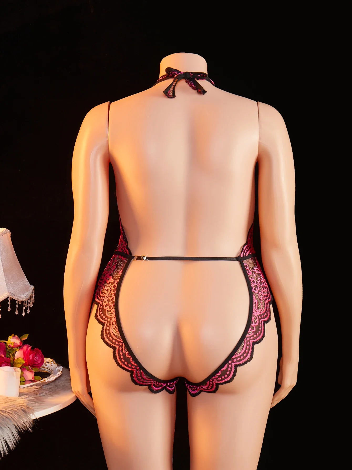 Plus Size Bodysuit Exotic Seductive Deep V Open Bra Crotchless Erotic Backless Sheer Lace Nightdress Lingerie Pajamas