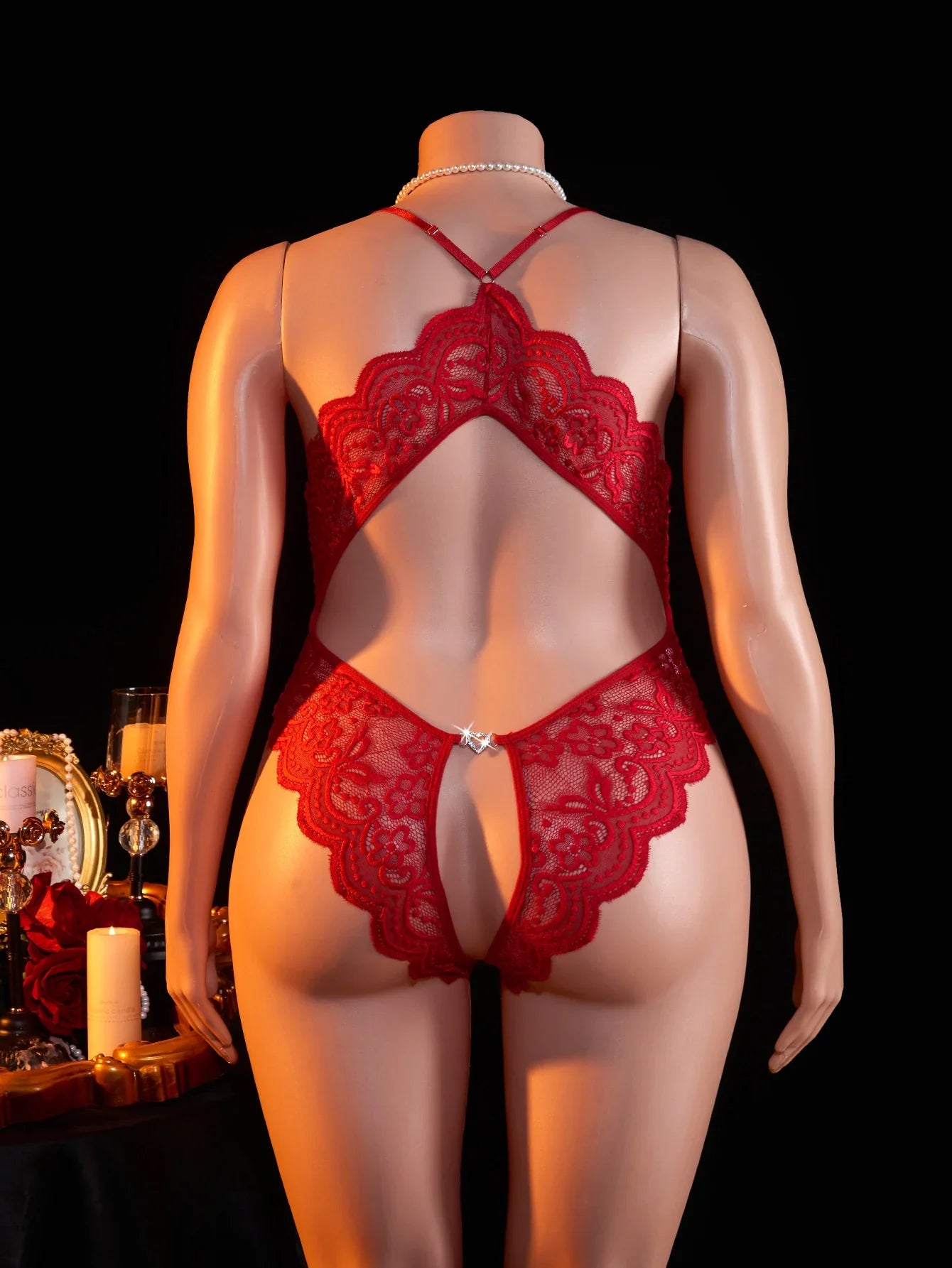 Plus Size Crotchless Lingerie Lace Hollow Bodysuit Erotic Pajamas Teddy Babydoll Dress Deep V Open Bra Underwear Set