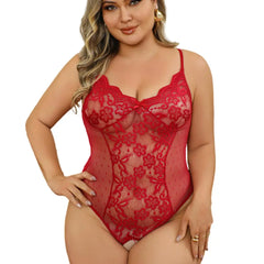 Plus Size Red Teddy Babydoll Night Dress Deep V Thin Underwear Crotchless Bodysuit Backless Exotic Lingerie Erotic Costumes