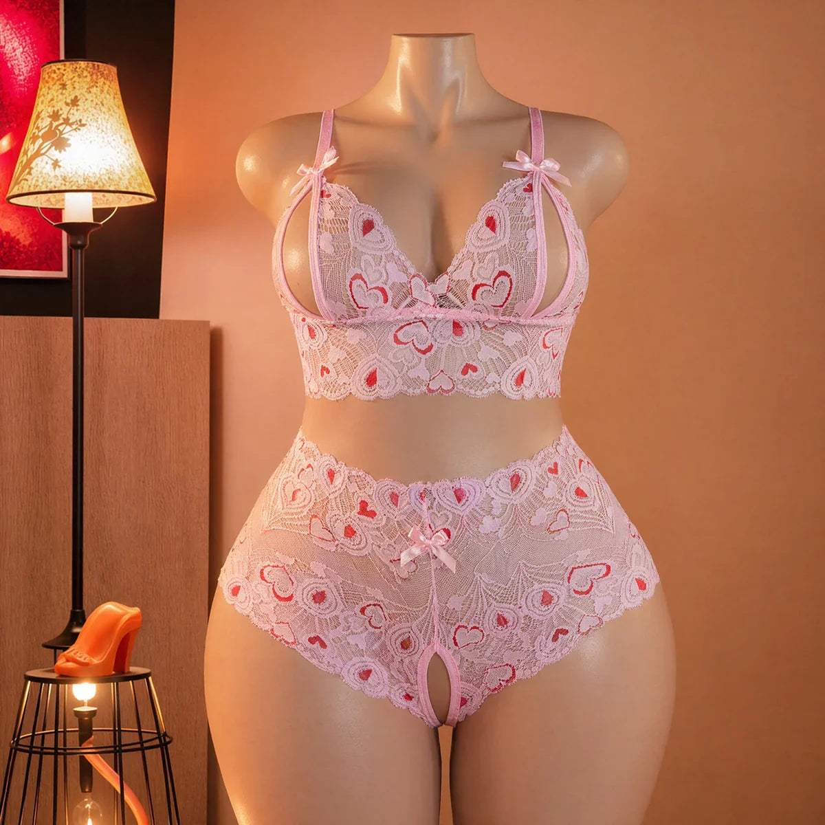 Plus Size Womens Open Cups Bra Lingerie Sheer Lace Erotic Underwear Crotchless Open Chest Teddies Bodysuit Outfits