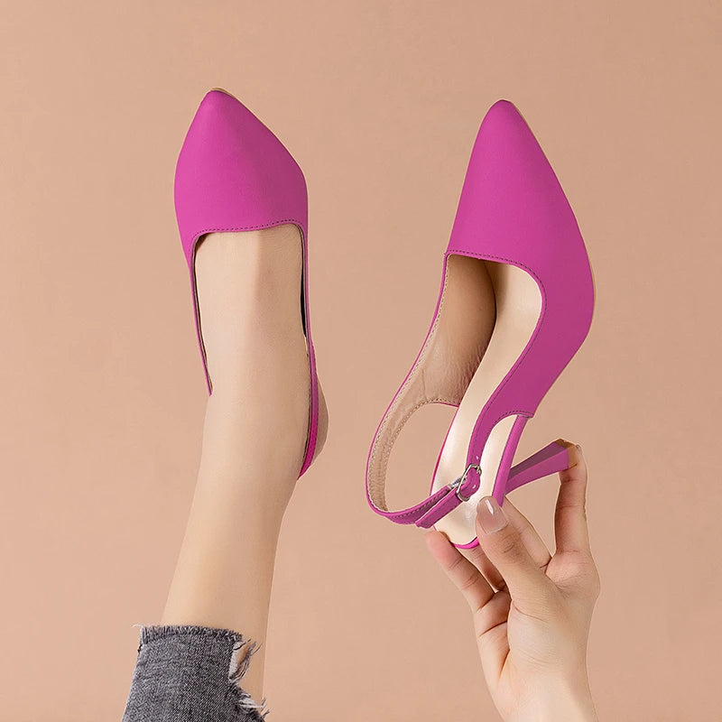 Solid Pointed Toe High Heeled Buckle Sandals