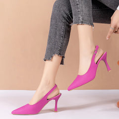 Solid Pointed Toe High Heeled Buckle Sandals