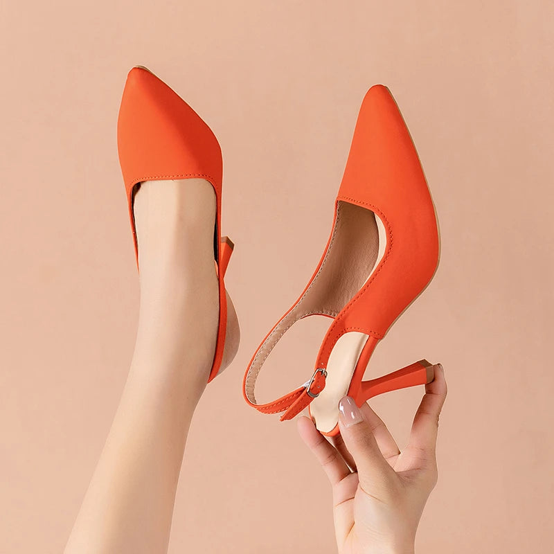 Solid Pointed Toe High Heeled Buckle Sandals