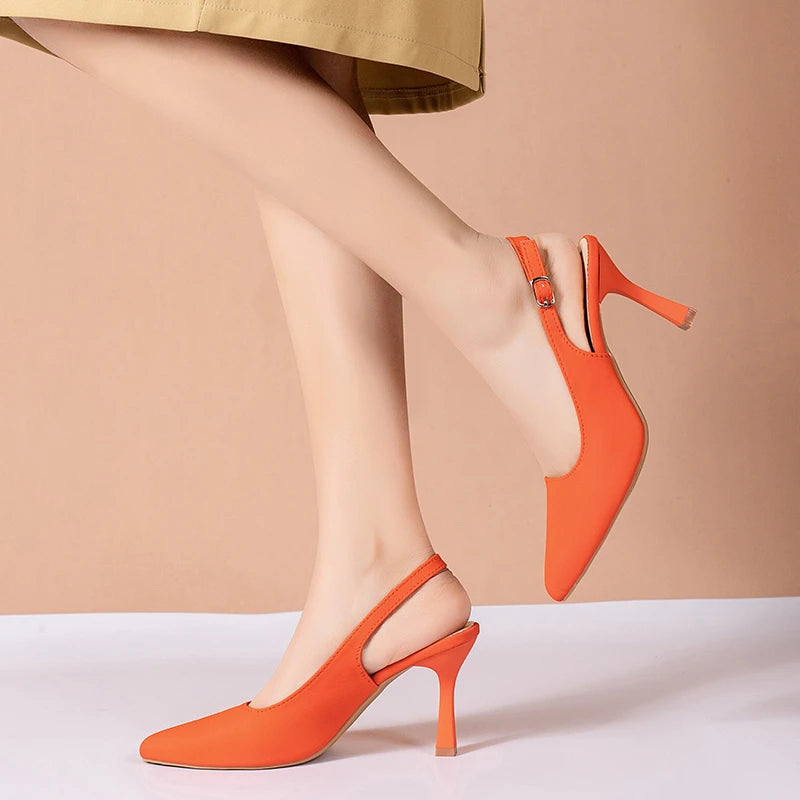 Solid Pointed Toe High Heeled Buckle Sandals