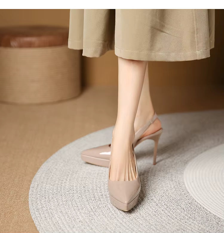 Pointed Toe Patent Leather Elastic Band High Heels Sandals