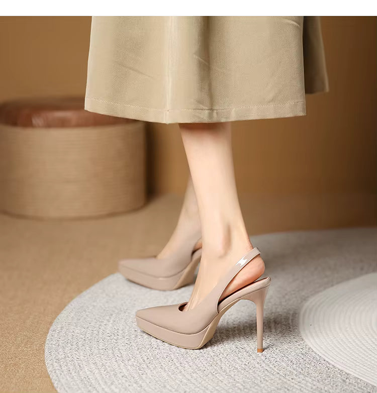 Pointed Toe Patent Leather Elastic Band High Heels Sandals
