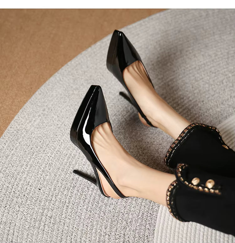 Pointed Toe Patent Leather Elastic Band High Heels Sandals