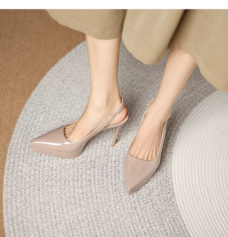 Pointed Toe Patent Leather Elastic Band High Heels Sandals