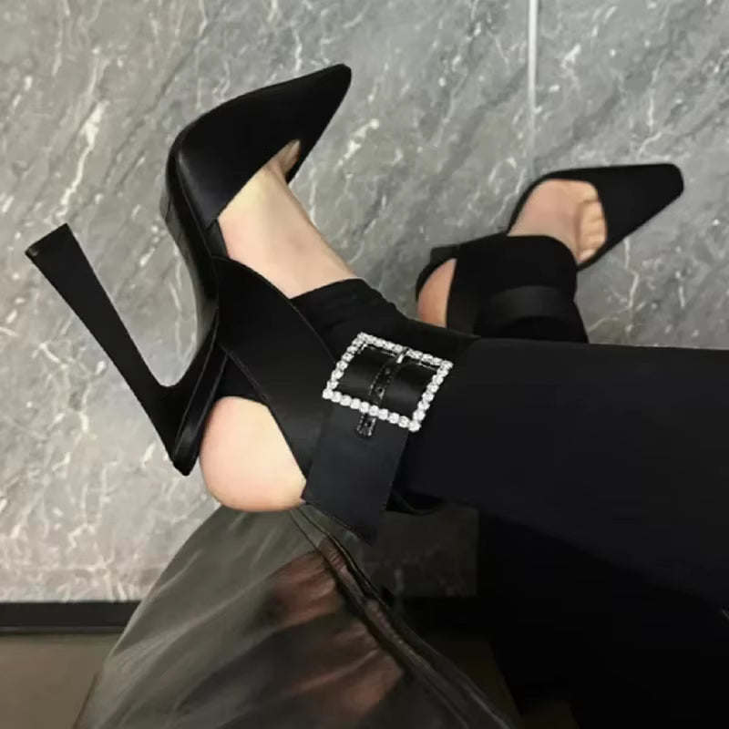 Pointed Toe Pumps Slingback Concise Buckle Strap Thin Heels Party Sandals