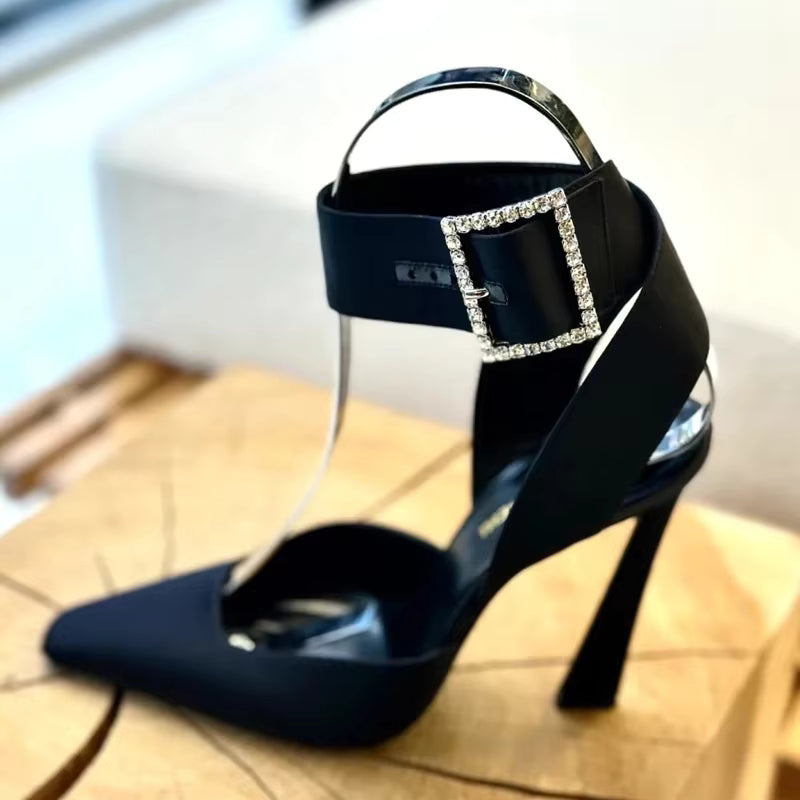 Pointed Toe Pumps Slingback Concise Buckle Strap Thin Heels Party Sandals
