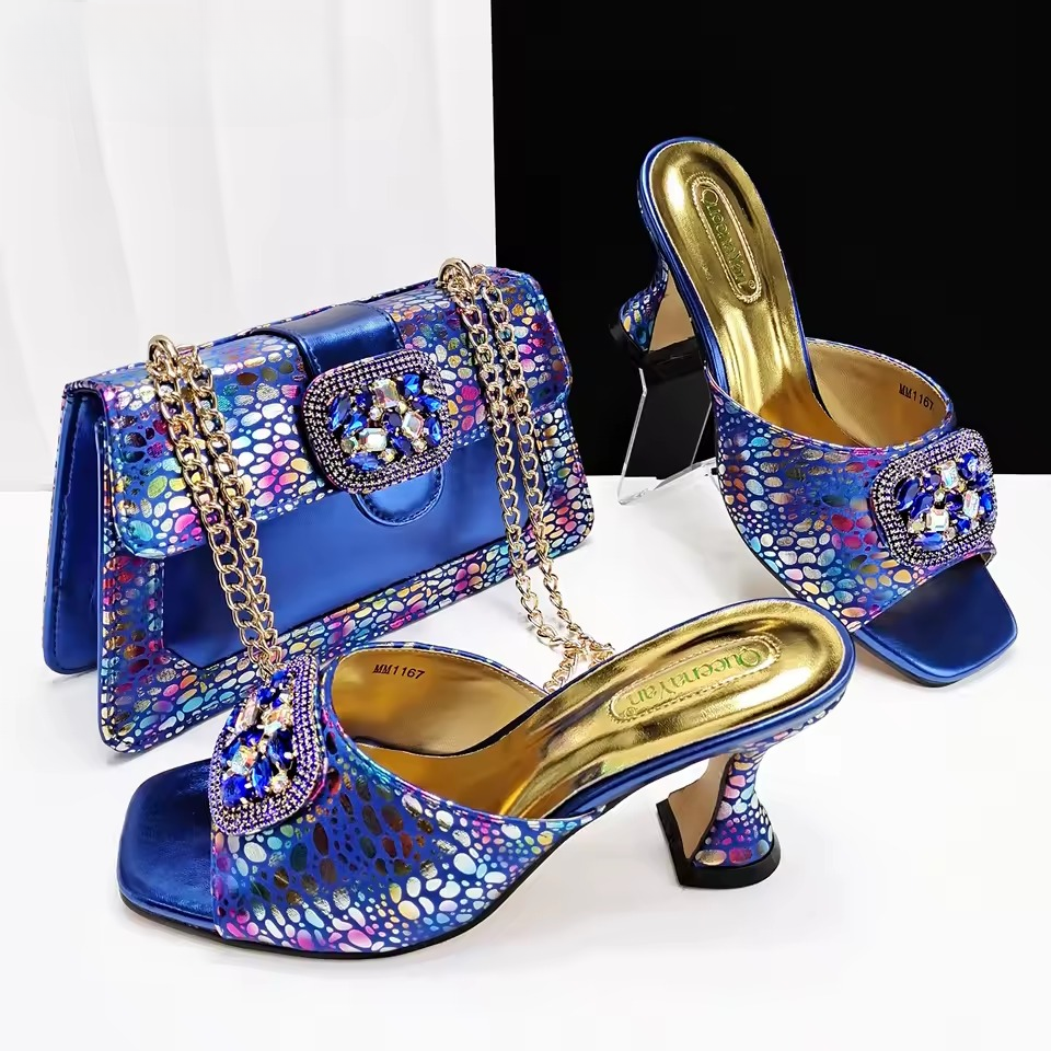 Square Toe Sandals With Matching Handbag Set Perfect for Weddings and Parties