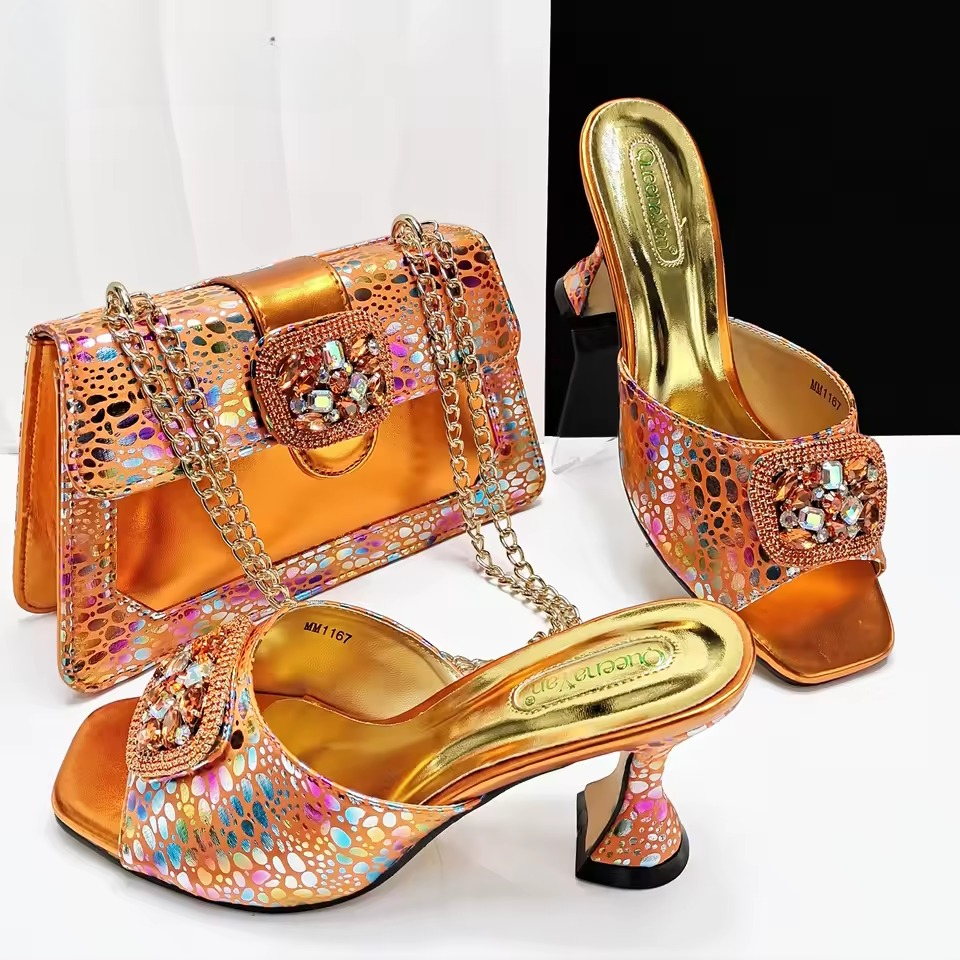 Square Toe Sandals With Matching Handbag Set Perfect for Weddings and Parties