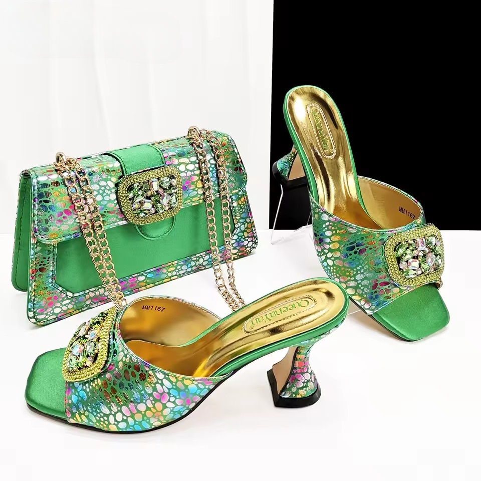 Square Toe Sandals With Matching Handbag Set Perfect for Weddings and Parties