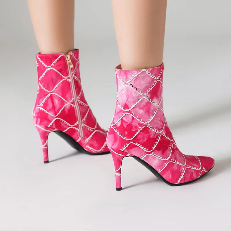 Pointed toe SLIP-ON thin high heels Plus size party Ankle boot