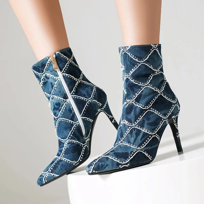 Pointed toe SLIP-ON thin high heels Plus size party Ankle boot