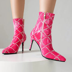 Pointed toe SLIP-ON thin high heels Plus size party Ankle boot
