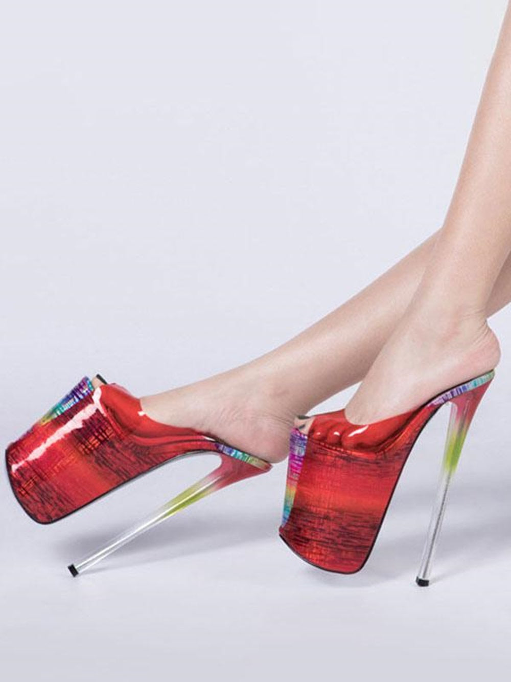 Pole Dance Shoes High Heel Sandals Leather Peep Toe Laser Stripper Shoes