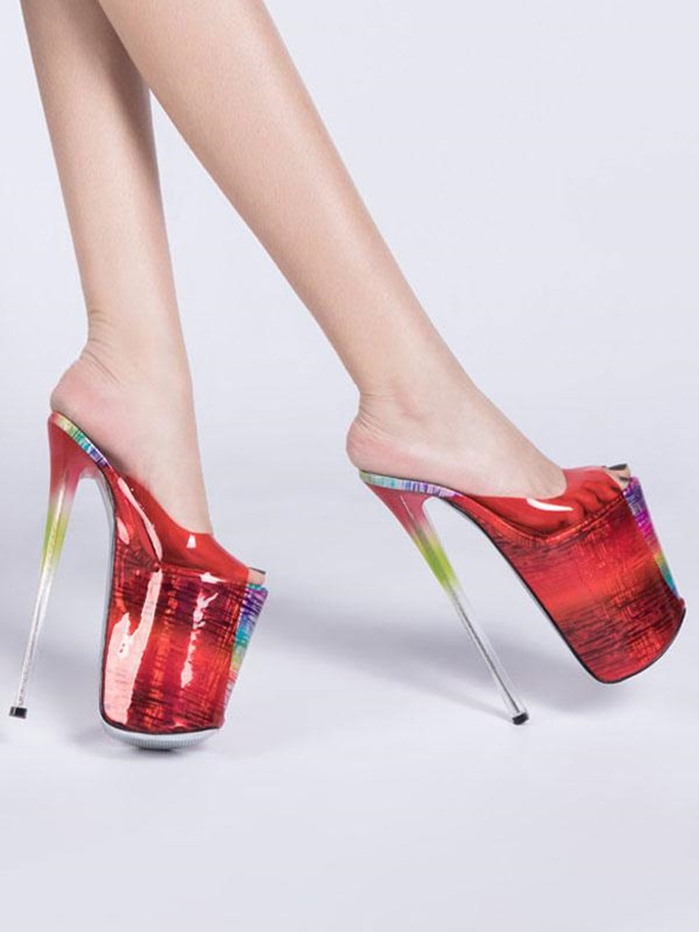 Pole Dance Shoes High Heel Sandals Leather Peep Toe Laser Stripper Shoes