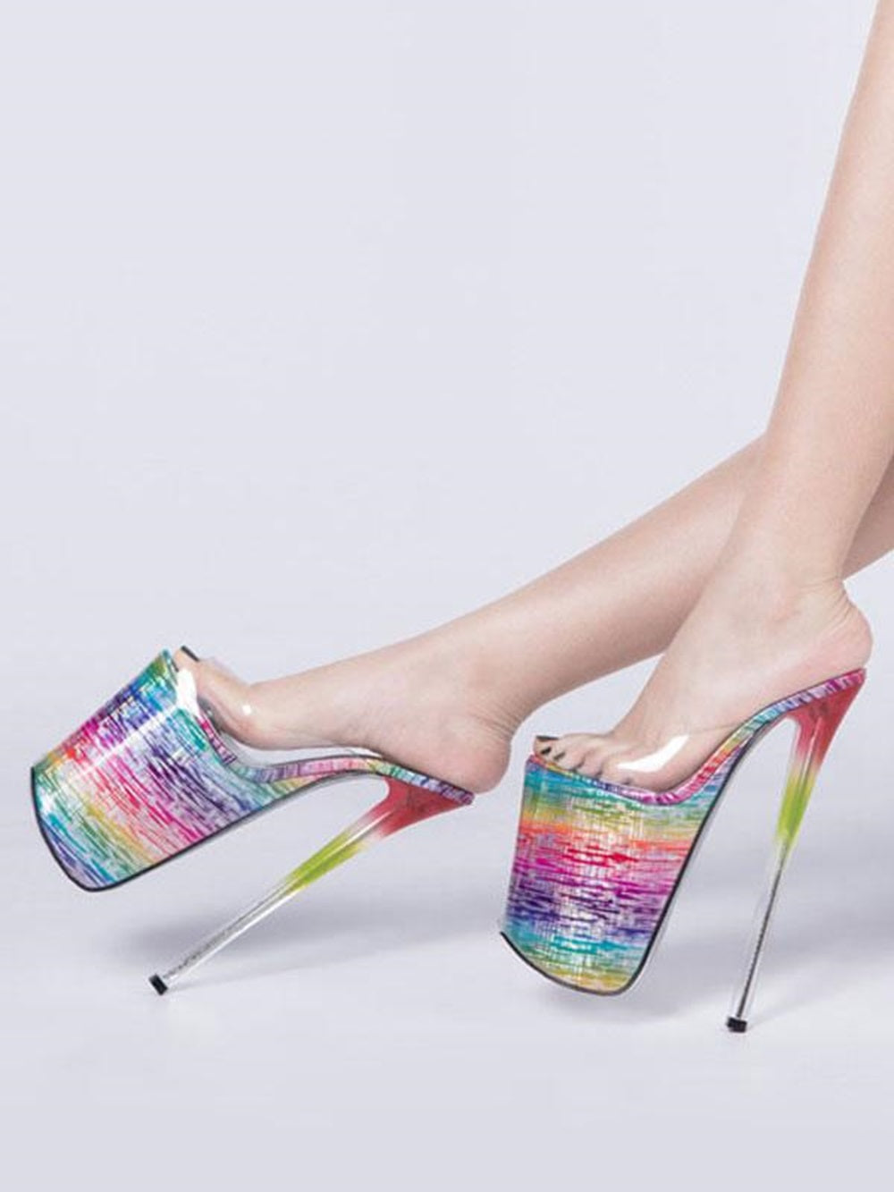 Pole Dance Shoes High Heel Sandals Leather Peep Toe Laser Stripper Shoes