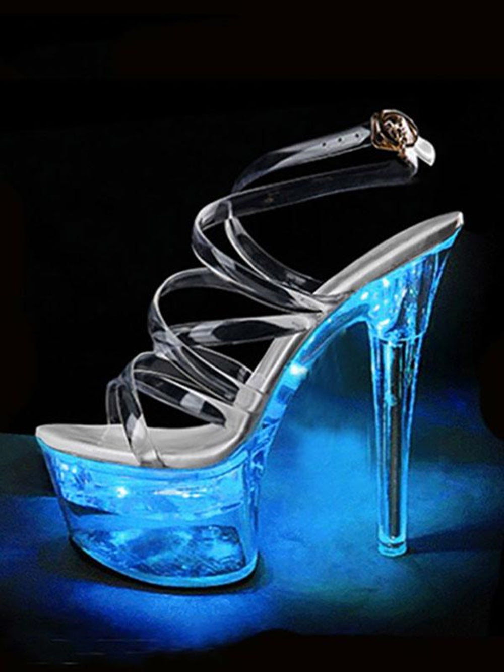Pole Dance Shoes Sandals For Woman Ombre PVC Upper Open Toe Cone Heel Sky High Heel Ankle Strap Heels Stripper Shoes