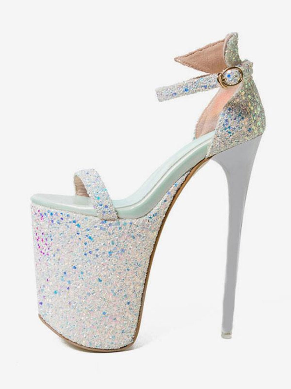 Pole Dance Shoes Sandals For Woman Sequined Cloth Open Toe Stiletto Heel Sequins Ankle Strap Heels Stripper Shoes