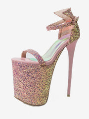 Pole Dance Shoes Sandals For Woman Sequined Cloth Open Toe Stiletto Heel Sequins Ankle Strap Heels Stripper Shoes