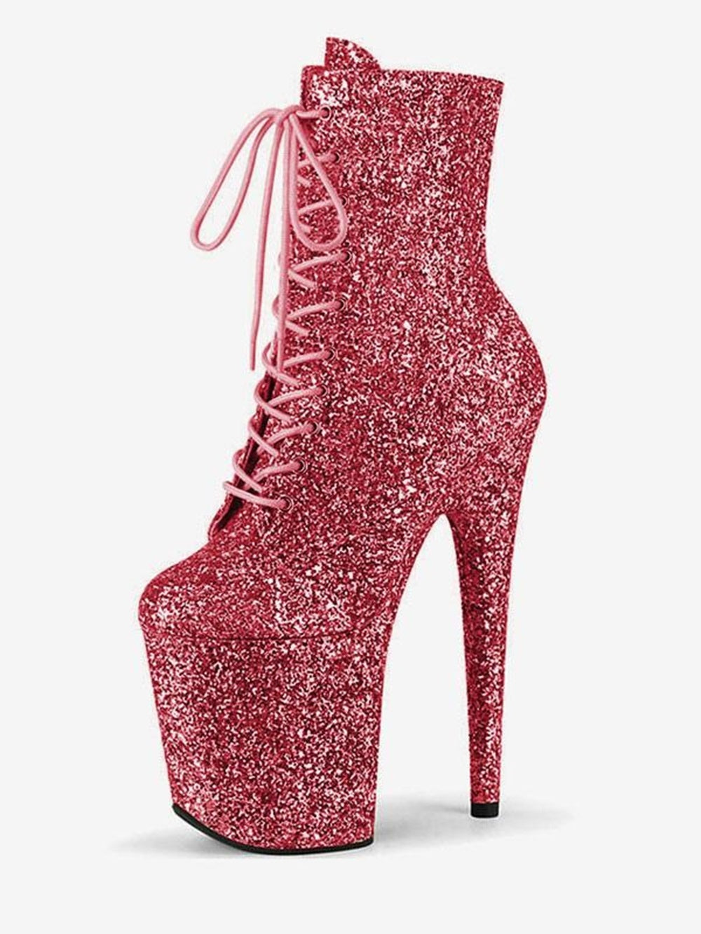 Pole Dance Shoes Women's Glitter Lace Up Stiletto Heel Ankle Boots with Platform