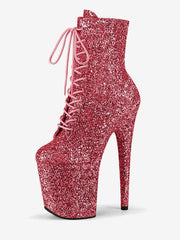 Pole Dance Shoes Women's Glitter Lace Up Stiletto Heel Ankle Boots with Platform