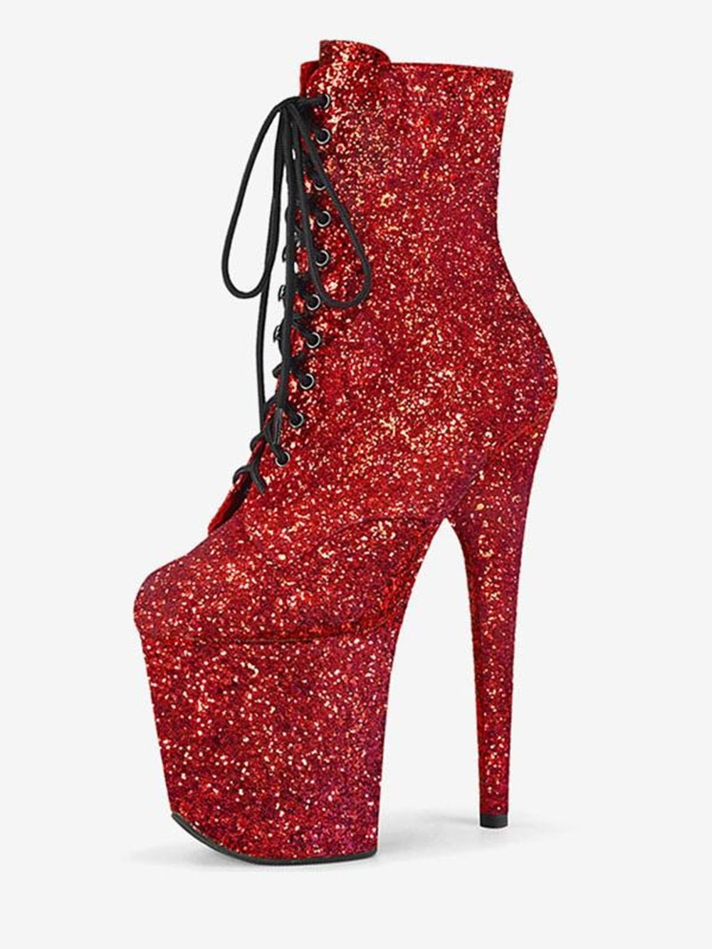 Pole Dance Shoes Women's Glitter Lace Up Stiletto Heel Ankle Boots with Platform