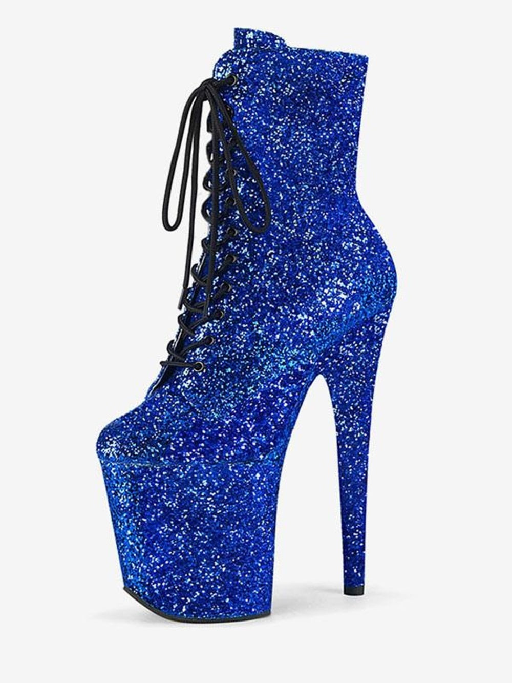 Pole Dance Shoes Women's Glitter Lace Up Stiletto Heel Ankle Boots with Platform