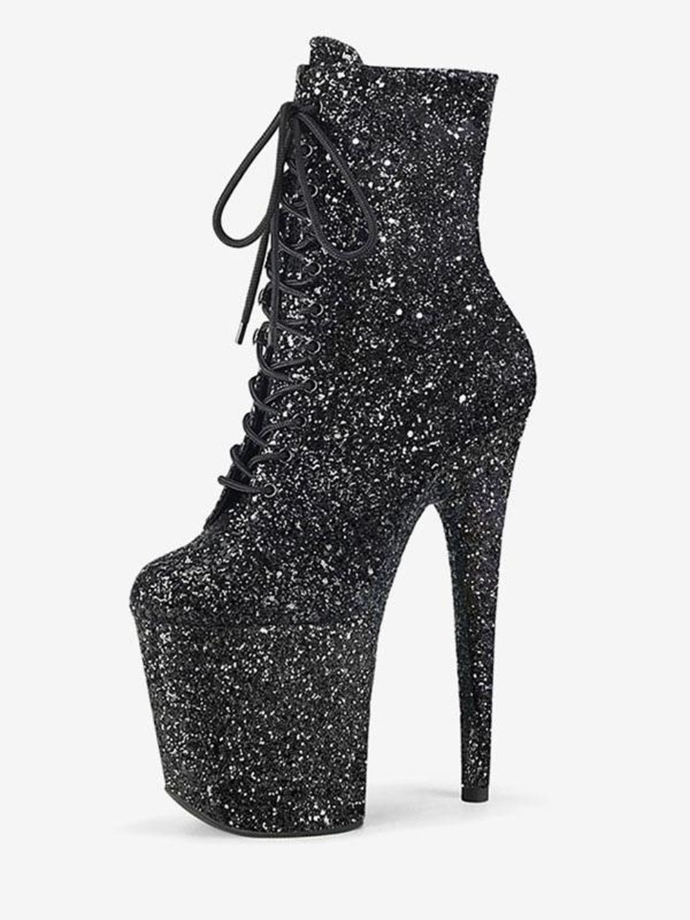 Pole Dance Shoes Women's Glitter Lace Up Stiletto Heel Ankle Boots with Platform