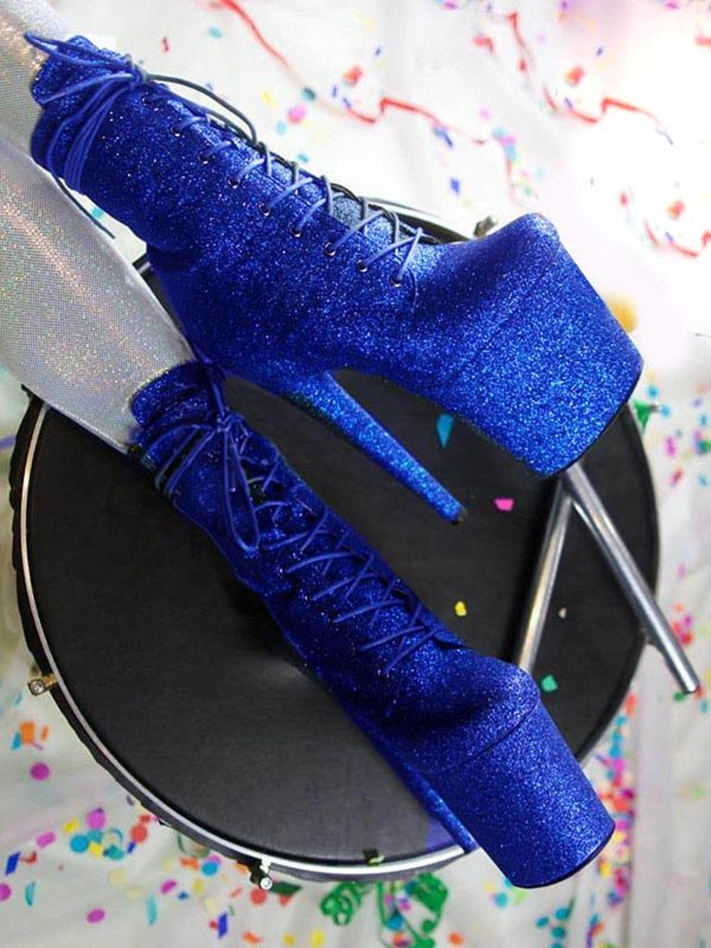 Pole Dance Women Boots Open Toe Zipper Sequins Stars Print Pattern Stiletto Heel Rave Club Thigh High Boots Over The Knee Boots Stripper Shoes