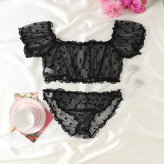 Polka Dot Pattern Semi-sheer Design Lingeries Sexys Woman Bustier Top And Panty Sets Clothing Summer Outfit