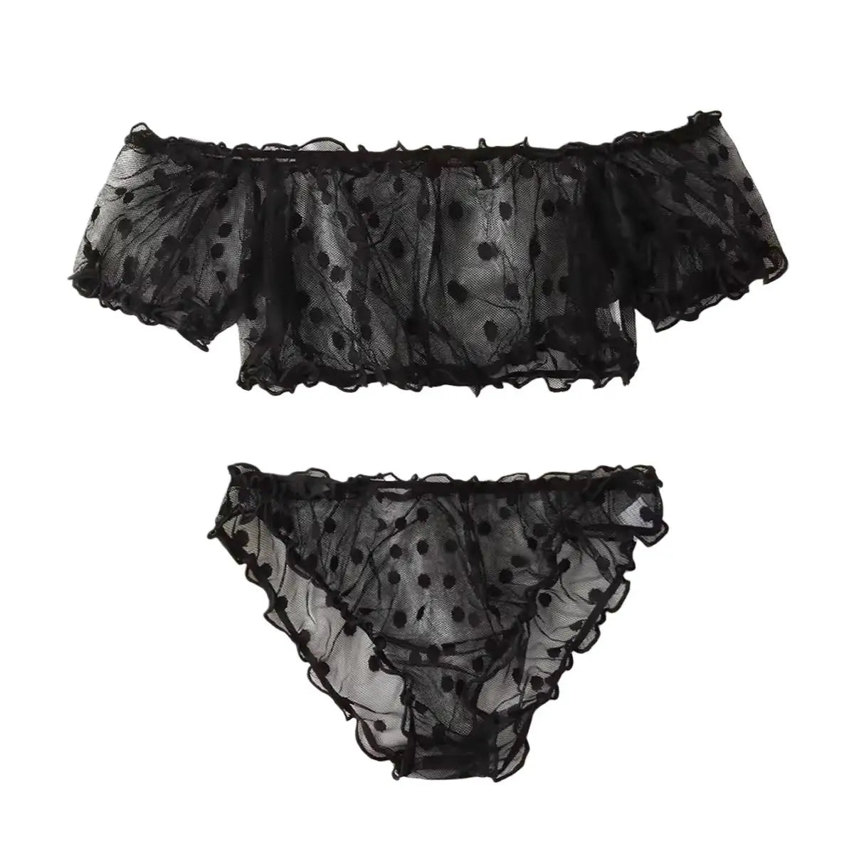 Polka Dot Pattern Semi-sheer Design Lingeries Sexys Woman Bustier Top And Panty Sets Clothing Summer Outfit