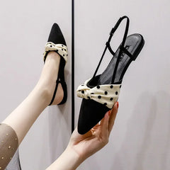 Butterfly-knot Polka Dots Designer Breathable Anti Slip Rubber Low Flat Heels Sandal