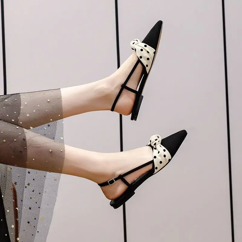 Butterfly-knot Polka Dots Designer Breathable Anti Slip Rubber Low Flat Heels Sandal