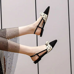 Butterfly-knot Polka Dots Designer Breathable Anti Slip Rubber Low Flat Heels Sandal