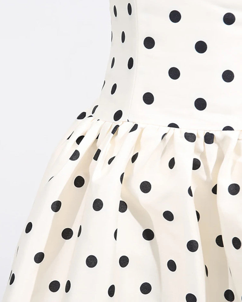 Polka Dot A Line Midi Dress Ivory