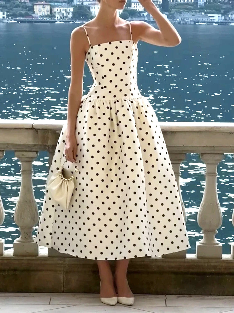 Polka Dot A Line Midi Dress Ivory