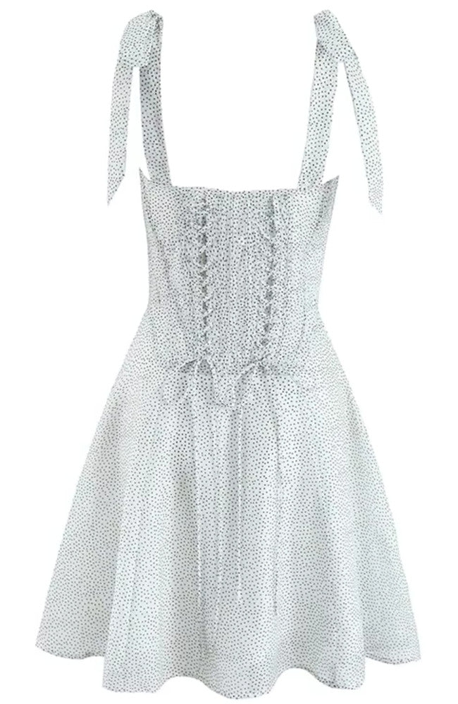 Polka Dot Corset Skater Dress Black White