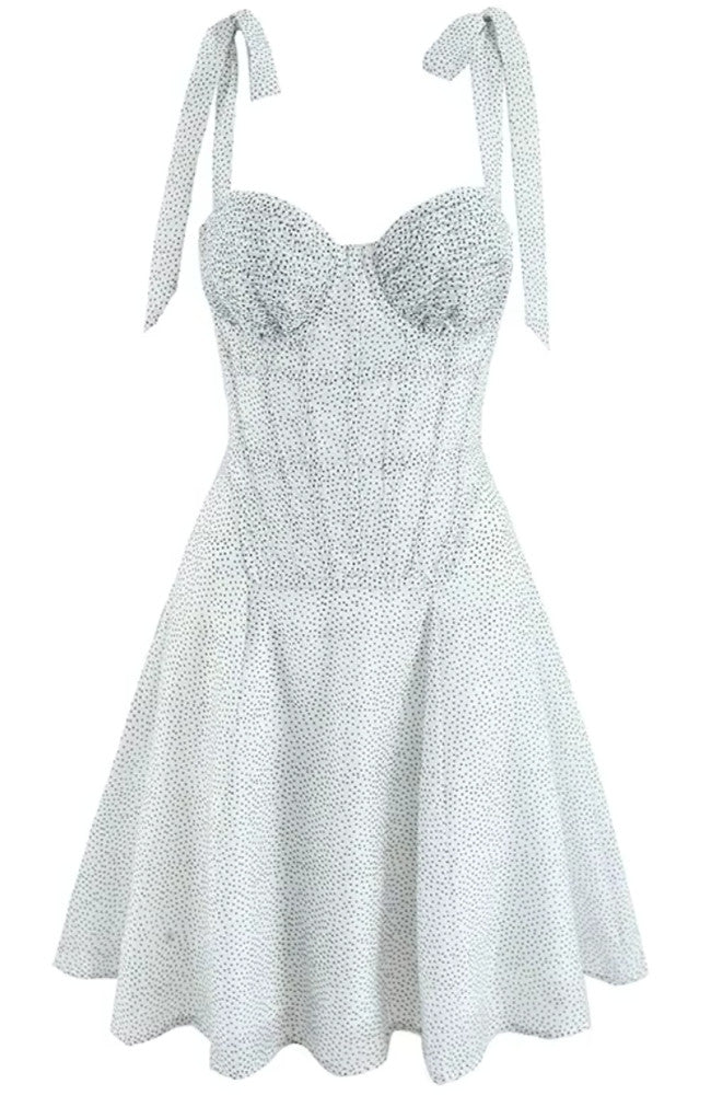 Polka Dot Corset Skater Dress Black White