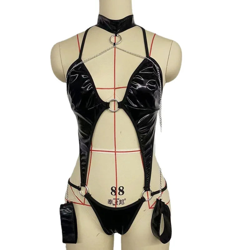Porn Latex Leather Porn Dress Lingerie Babydolls Underwear Extreme Deep V Erotic Costumes Dress Dance Clubwear