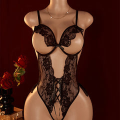 Porn Open Bra Strap Lingerie Lace Night Dress Underwear Black Erotic Babydoll Sleepwear Backless Nightwear Chemises